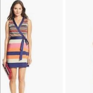 DVF Wrap Gracie mini dress.  Coral/Navy/Ecru/Black